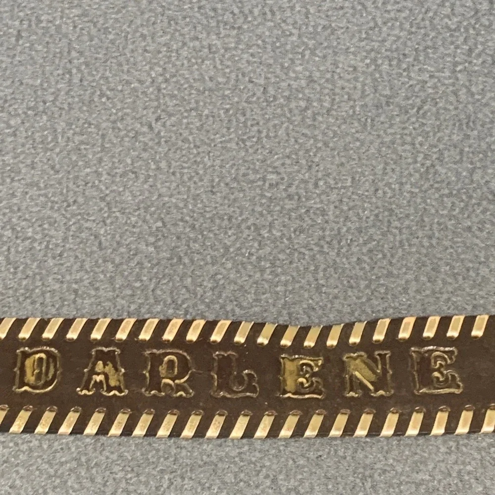 Vintage Brown Leather Floral Embossed Belt Tooled Gold Trim Name Size 34 M Women